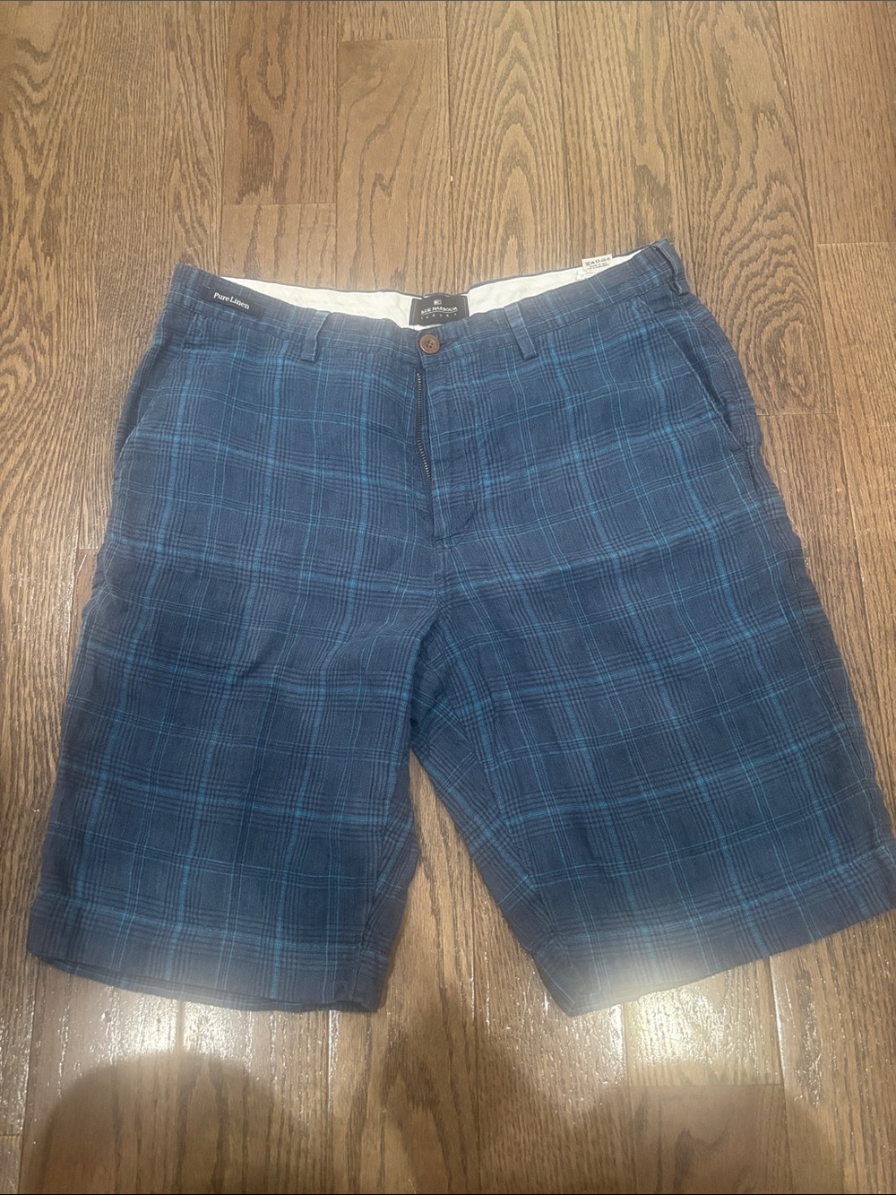 Men's Blue Plaid Flat Front Shorts